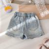 Девочки Джинсовые Шорты Корейские Стильные Объемные Шорты с Сердечками для Малышек и Универсальные Кружевные Летние Повседневные Штаны