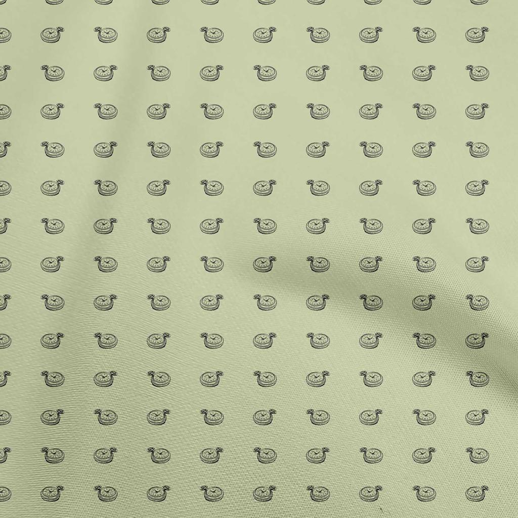 oneOone Cotton Flex Dark Olive Green Fabric Minimal Retro Watch Diy Clothing Quilting Fabric Print Fabric By Yard 40 Inch