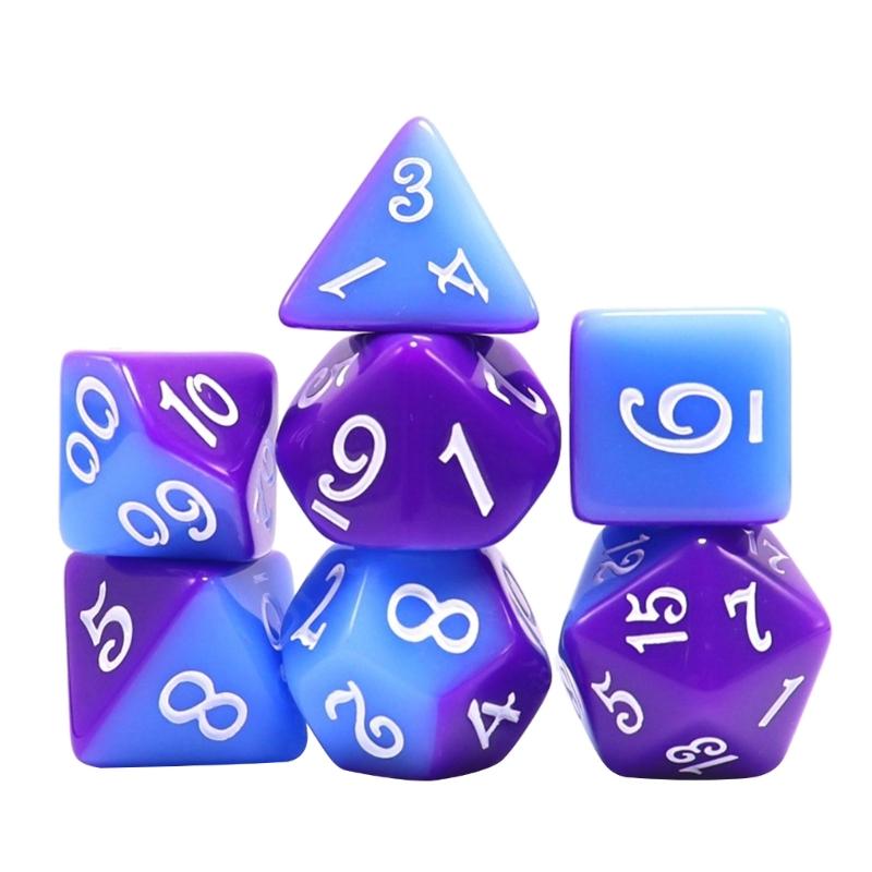 Набор из 7 многогранных акриловых кубиков (кости) для настольных игр, двухцветные, с легко читаемыми цифрами, прочные