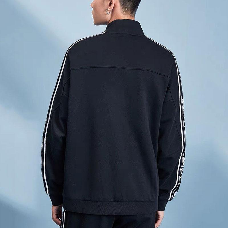 Li-Ning Футбольная серия с вышитым логотипом и воротником-стойкой на молнии, мужская верхняя одежда, черная AFDS433-1