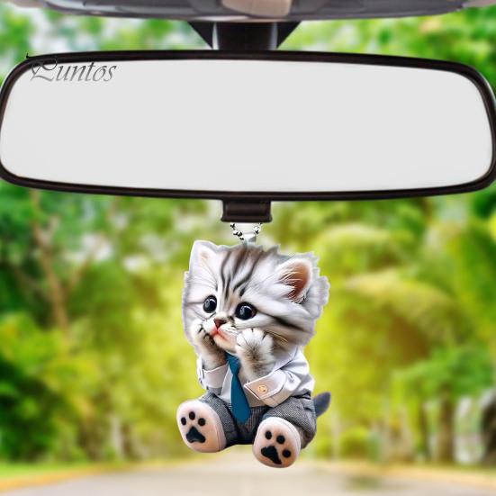 Автомобильный кулон, подвесное украшение с цепочкой, легко повесить, реалистичное животное, зеркало заднего вида в форме кошки, подвесной декор, аксессуары для салона автомобиля