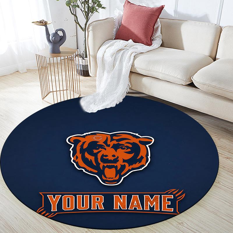 Custom Name Chicago Bears2 Round Area Rug,Carpet Rug for Living Room Bedroom Sofa Playroom Decor,Non-slip Floor Mat