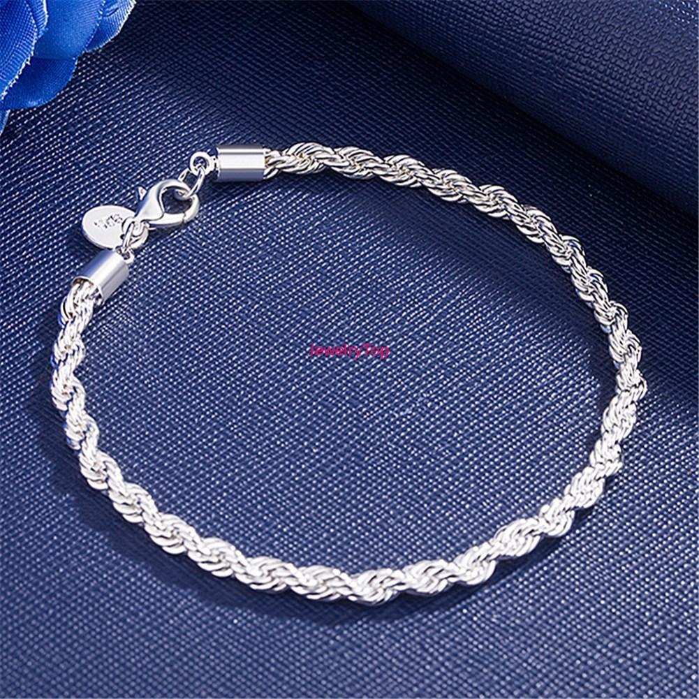 Sale Fine 18k Gold Sterling 4MM Chain Bracelets for Men Charm Women Lady Boy Wedding Party 20cm 8in