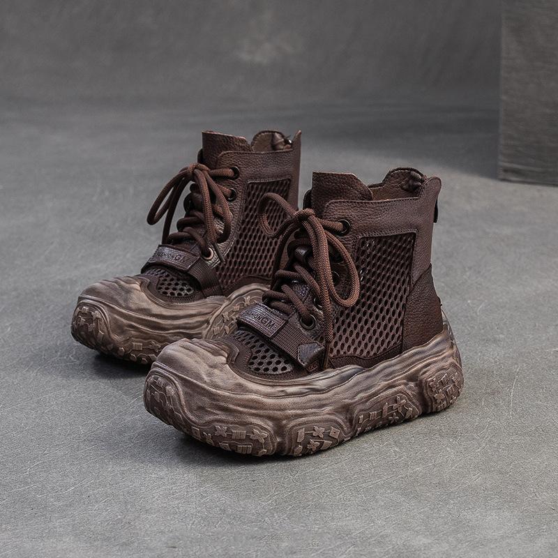 Johnature Дышащие сетчатые ретро-ботинки с вырезами, удобные и универсальные женские туфли на плоской платформе