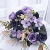 Home Decor Roses Autumn Artificial Flowers Silk Peony Hydrangea Big Bride Bouquet Wedding Home Party DIY Decoration Fake Flowers