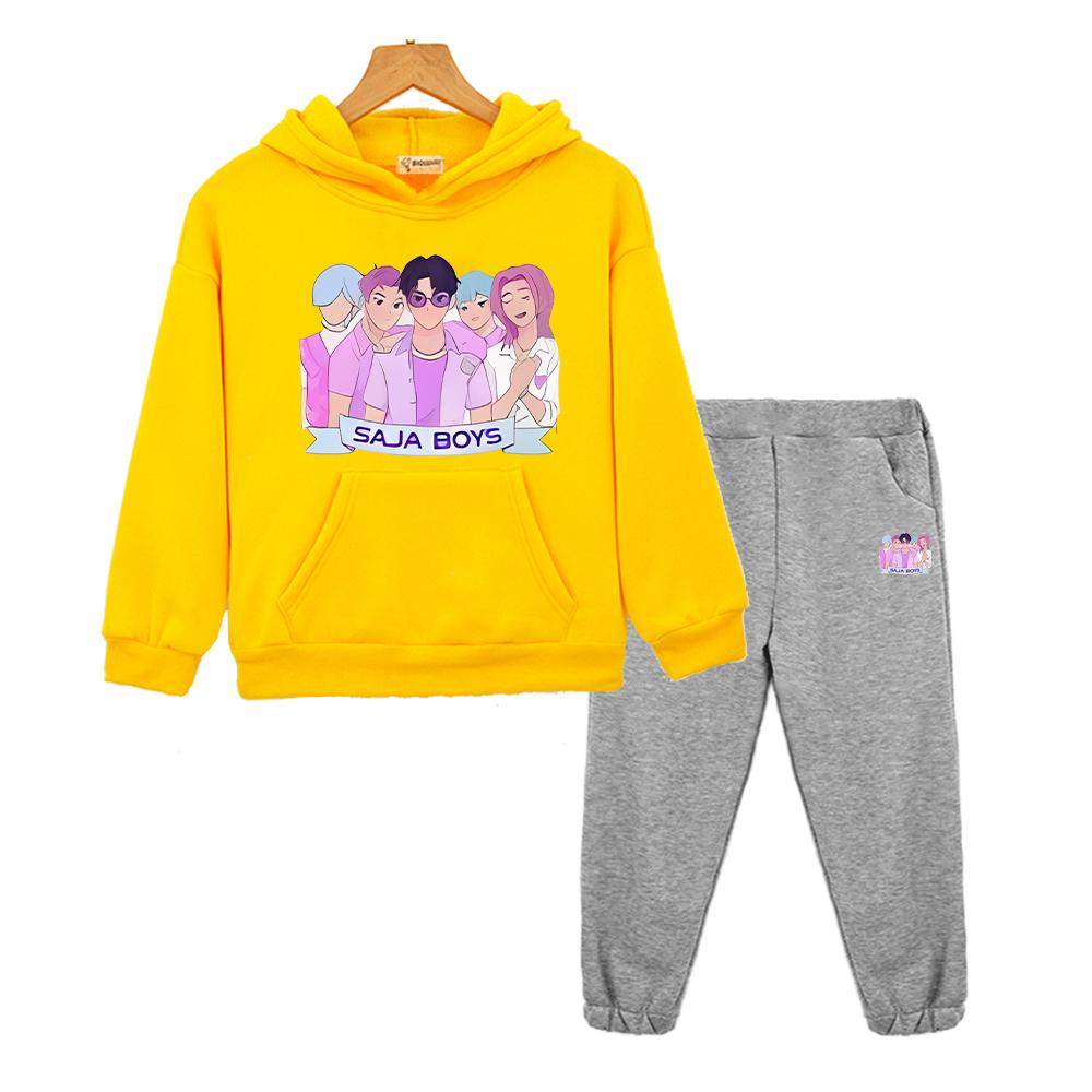 Saja Boys Autumn boy girl Hooded Sets kpop demon hunters hoodie Fleece Jacket sweatshirt 2pcs pullover+pant kids boutique clothe