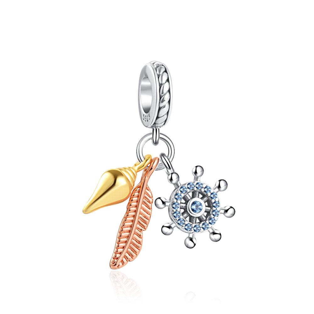 New European Plated Copper Beads Ocean Series Turtle Goldfish Diy Charm Fit Original Pand Bracelet For Gift