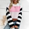 Autumn Winter Vintage Loose Long Sleeve Top Stripe Cardigan Knitwear O-Neck Sweater
