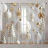 2PCS Elegant Cortinas Gold and White Christmas Ball Christmas Tree Snowman Print Curtains for Bedroom Living Room Decoration