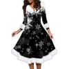Women's Fashion V-neck Casual Fit Christmas Print Party Long Sleeve Dress