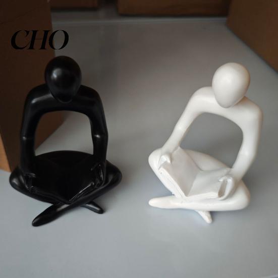 Contemporary Design Statue Modern Reading Figurine, Abstract Thinker Sculpture, Resin Small Book Fine Carving Ornament for Living Room, Office