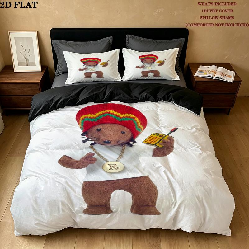 Rastamouse Da Easy Crew Pattern Bedding uilt Set uilt Cover Pillowcase Home Decoration Birthday Gift (1 * duvet cover + 2 * pillowcase without core)