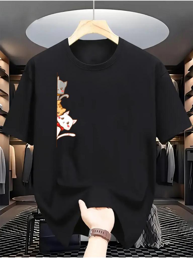 Мужская футболка с графическим принтом из 100% хлопка, с коротким рукавом, с круглым вырезом, подходит для летней повседневной носки, универсальная одежда