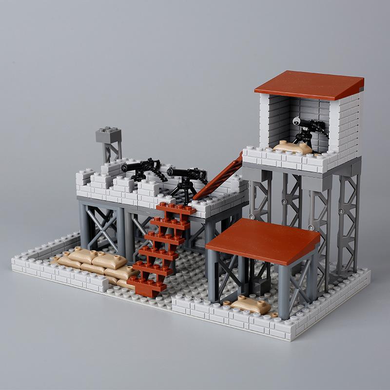 Военный MOC Здание часового Строительный блок Солдат Мешок с песком Забор Снаряд для пушки Колючая проволока Стойка для оружия Тренировочная площадка Сторожевая башня Игрушка K018