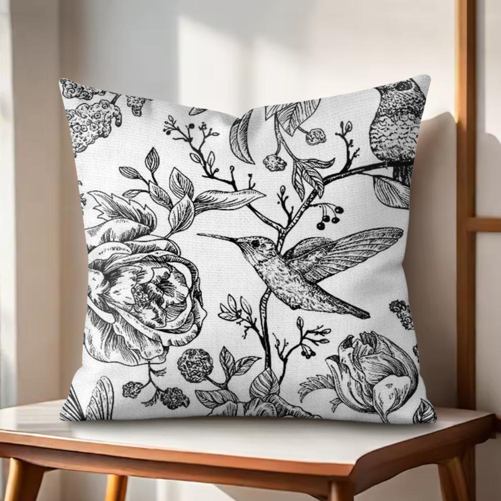 Blue And White Porcelain Cushion Cover Natural Linen Organic Fabric DoubleSided Printing Couch Pillow Covers Home Decor