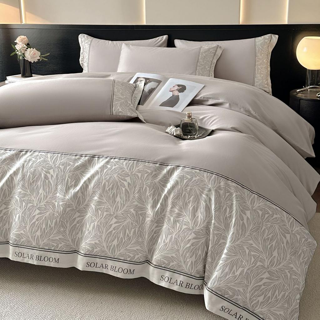 Four-piece Set of Polished Bedding Light Luxury Printing, Skin-friendly and Breathable Washed Sheets Quilt Covers Pillowcases.