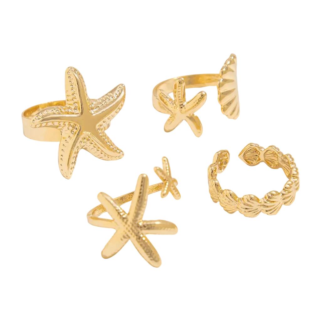 Регулируемые готические открытые кольца для пар с фестонами и морскими звездами золотого и серебряного цвета для повседневной носки