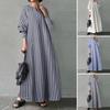 Robe Dress Stylish Long Sleeves Breathable Robe Dress Women Striped Print Loose Maxi Dress Women Dress Streetwear