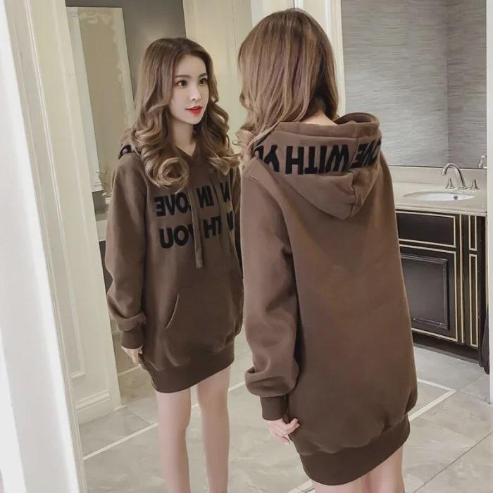 Korean Style Women's Hooded Sweatshirt, 2024 Autumn/Winter Collection: Mid-Length, Thickened, Loose Fit, Trendy Student Top