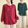 Женский кардиган из хлопка и льна среднего размера, футболка с длинными рукавами, вышитый топ в этническом стиле, свободные блузки в китайском стиле, рубашки