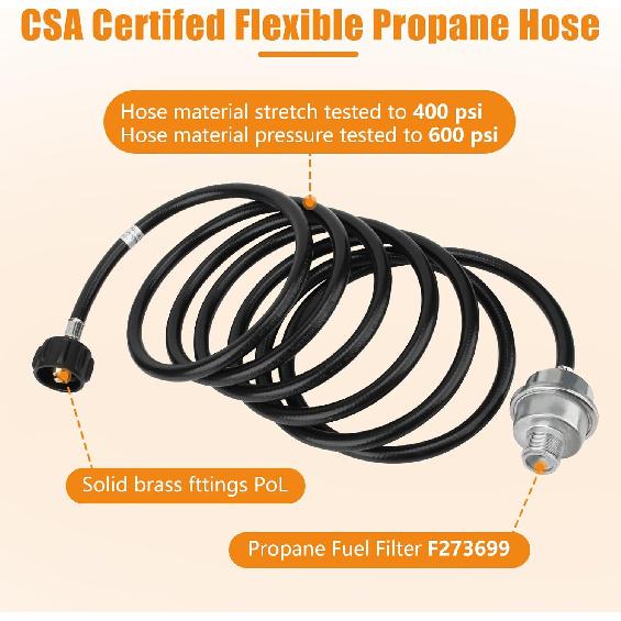 F273699 12Ft Propane Fuel Filter with Hose Compatible with Mr. Heater Big Buddy Propane Heater to Propane Tank,with QCC1/Type1 Adapter Connect 20-45