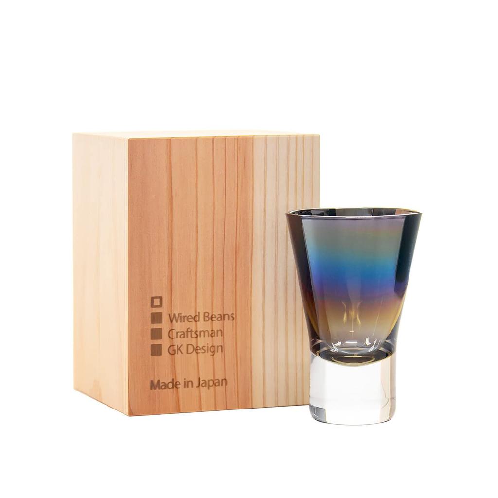 Wired Beans Eternal Shot Glass, 90ml, In a Japanese Cedar Box (Titanium Coated)