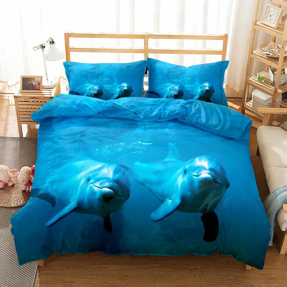 Постельное белье Sunset Play Dolphins 3d без простыни Односпальный Полуторный Двуспальный Квинсайз Кингсайз Калифорнийский Кингсайз Комплект постельного белья