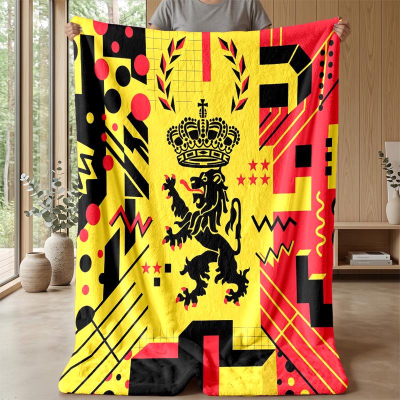 Belgium Football Printed Flannel Blanket Skin Friendly Warm Decorative Throw for Indoor Couch Bed Daily Use