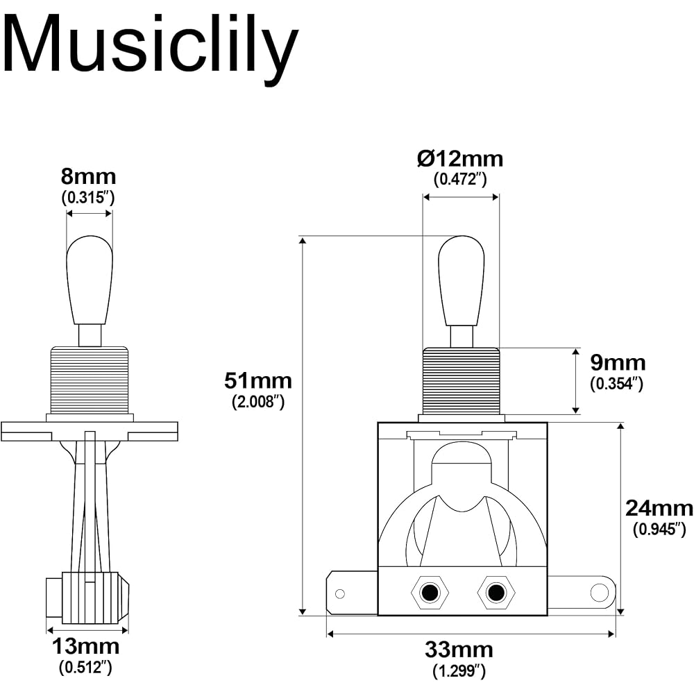 Musiclily 3 Way Toggle Switch Short Type for Les Paul Guitar Gold Cream Knob