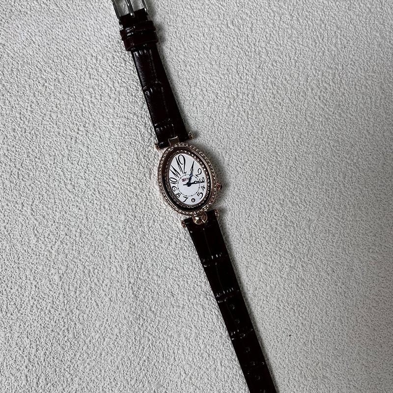 Часы Water Drop Type Retro Light Luxury High-end Водонепроницаемые кварцевые часы Oval Fashion Diamond-Incrinkled Womens Watch