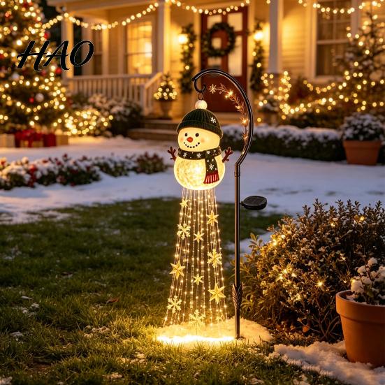 Festive Outdoor Scene Decor Solar Powered Christmas Garden Light, Metal Stake Automatic Charging Patio Lights Star Snowflake Waterfall String