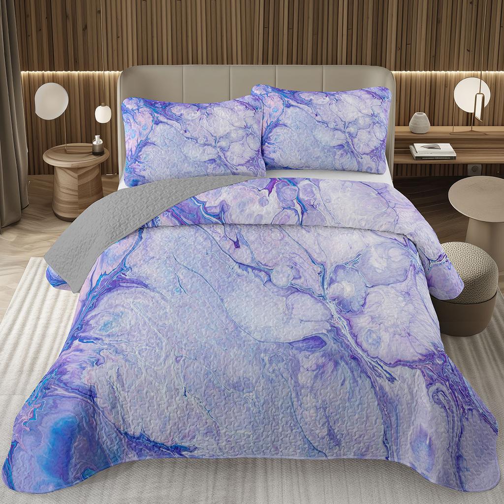 Marble Grain Bedspread Twin King,Abstract Marble Texture Design Quilted Marbling Coverlet Set Ink Fluid Art Quilt Set Home Decor