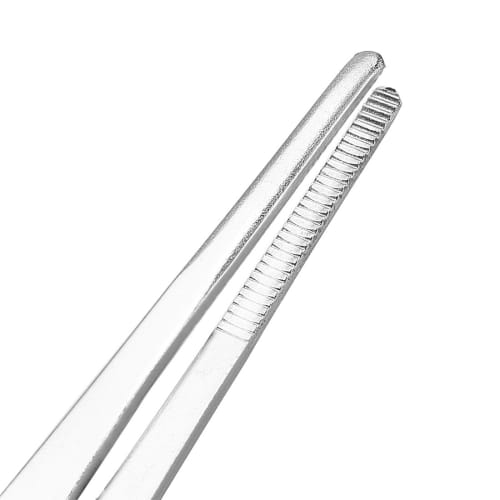 uxcell Stainless Steel Straight Blunt Tweezers with Serrated Tips, 180mm Length, 430 Stainless Steel Construction