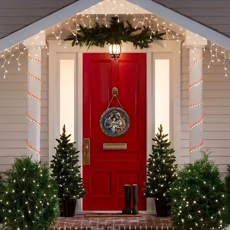 5 шт. венок на дверь из дерева с изображением Иосифа и Марии - круглая рождественская табличка диаметром 7,87 дюйма для крыльца, двора и настенного декора, идеальный подарок для любителей Иисуса