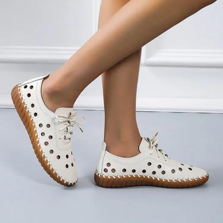 Новые дизайнерские женские туфли на плоской подошве, дышащие, сшитые оксфордские кроссовки, женские повседневные кожаные мокасины на шнуровке, черные, Zapatos Para Mujeres