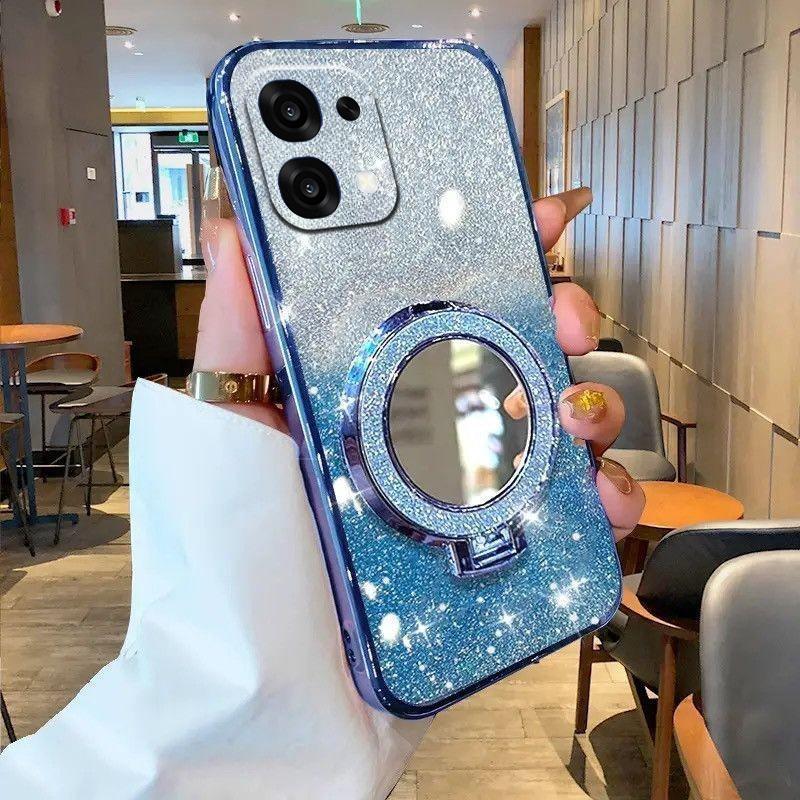 For OPPO A6 Pro Case with Makeup Mirror Holder Stand Luxury Shiny Gradient Plating Glitter Slim for OPPO A6 Pro Back Cover