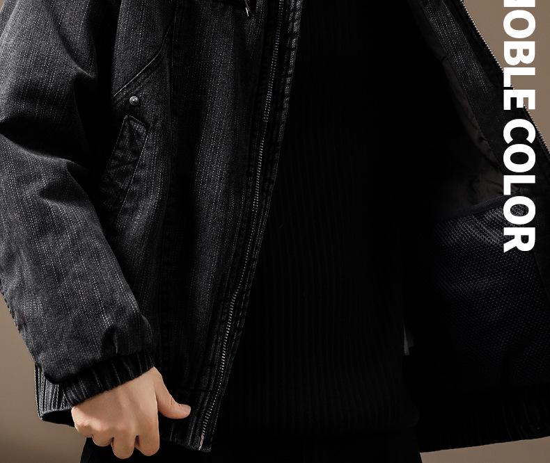 2025 Men's High-End Detroit Denim Workwear Jacket with White Duck Down Filling