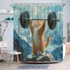 Ginger Tabby Kitten Shower Curtain, Snowy Mountain & Barbell with 'Davies', Washable Polyester, Playful Strength Bathroom Decor