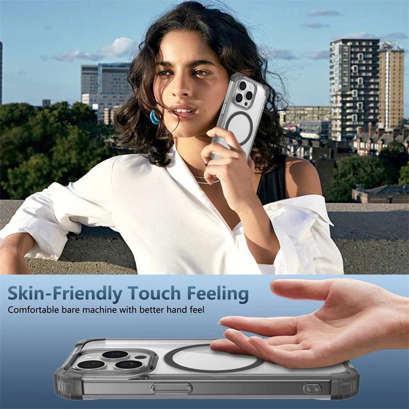 Магнитный прозрачный бронированный чехол Magsafe для Apple IPhone 16 Pro Max 15 14 13 Plus с беспроводной зарядкой и полной защитой, прозрачный цветной чехол