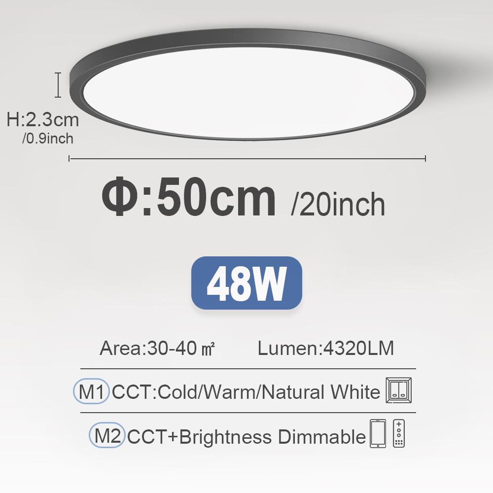 Ультратонкие светодиодные потолочные светильники 0,9 дюйма, круглые и квадратные, с регулируемой яркостью, CCT, панельные лампы, светильник для спальни, коридора, домашнего декора