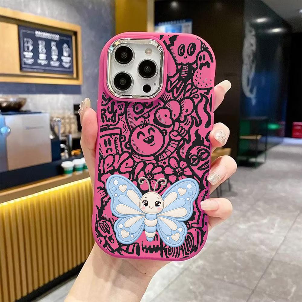 Phone Case: 2D flat design suitable for iPhone 18 17 16 15 14 13 Pro protective case, couple style, blue butterfly, Christmas and Halloween gift