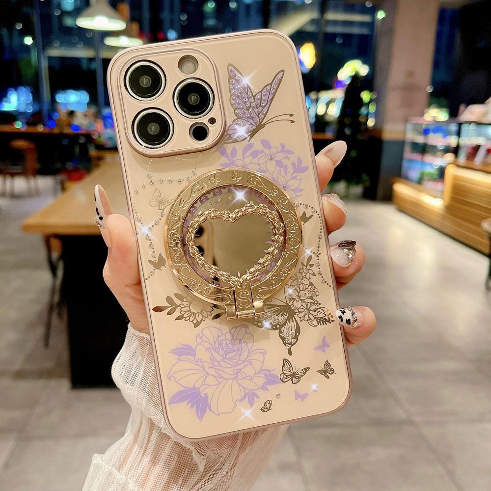 Роскошный блестящий чехол-кольцо с бабочкой для iPhone 16 15 Pro Max 13 14 Plus, съемный магнитный держатель-кольцо Magsafe