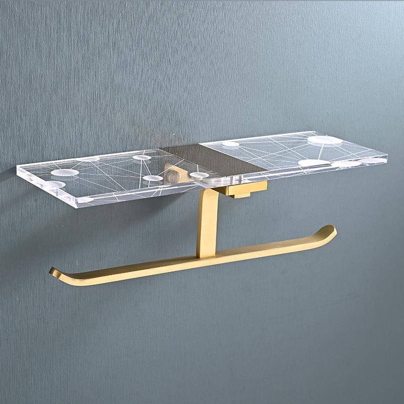 Brushed gold/Black Bathroom Paper Roll Holder Aluminum Wall-mounted Toilet Paper Rack Phone Holder Tissue Holder Acrylic Shelf