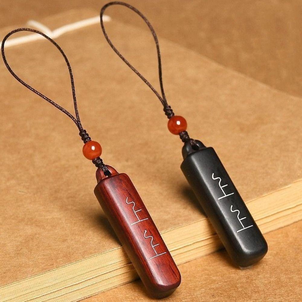 Chinese Style Black Sandalwood Car Key Ring Good Luck Wooden Carving Keychain Women