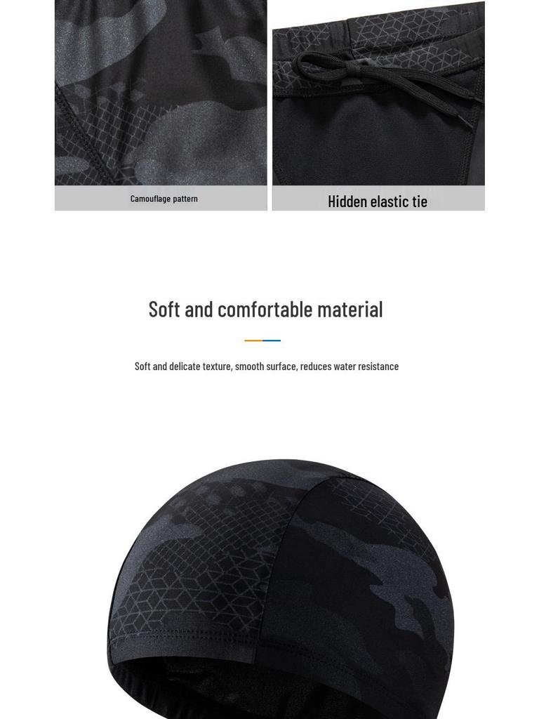 Мужские длинные боксеры-плавки камуфляжной расцветки и набор с шапочкой для плавания: Быстросохнущий, Дышащий, Взрослый размер.