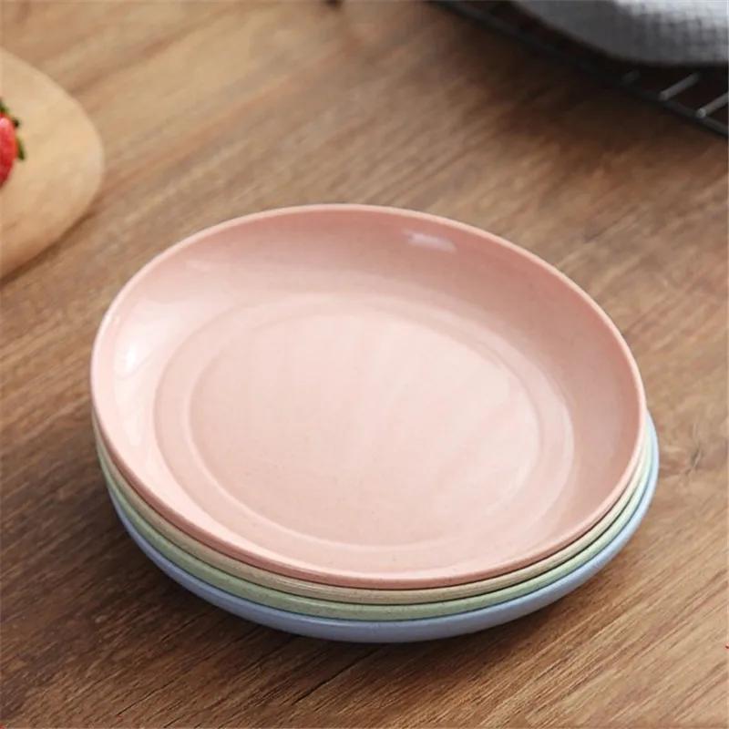 4 шт. Пшеничная соломенная тарелка, небьющиеся многоразовые тарелки, набор, идеальная обеденная посуда, тарелки для сбора костей, столовая посуда для домашней кухни