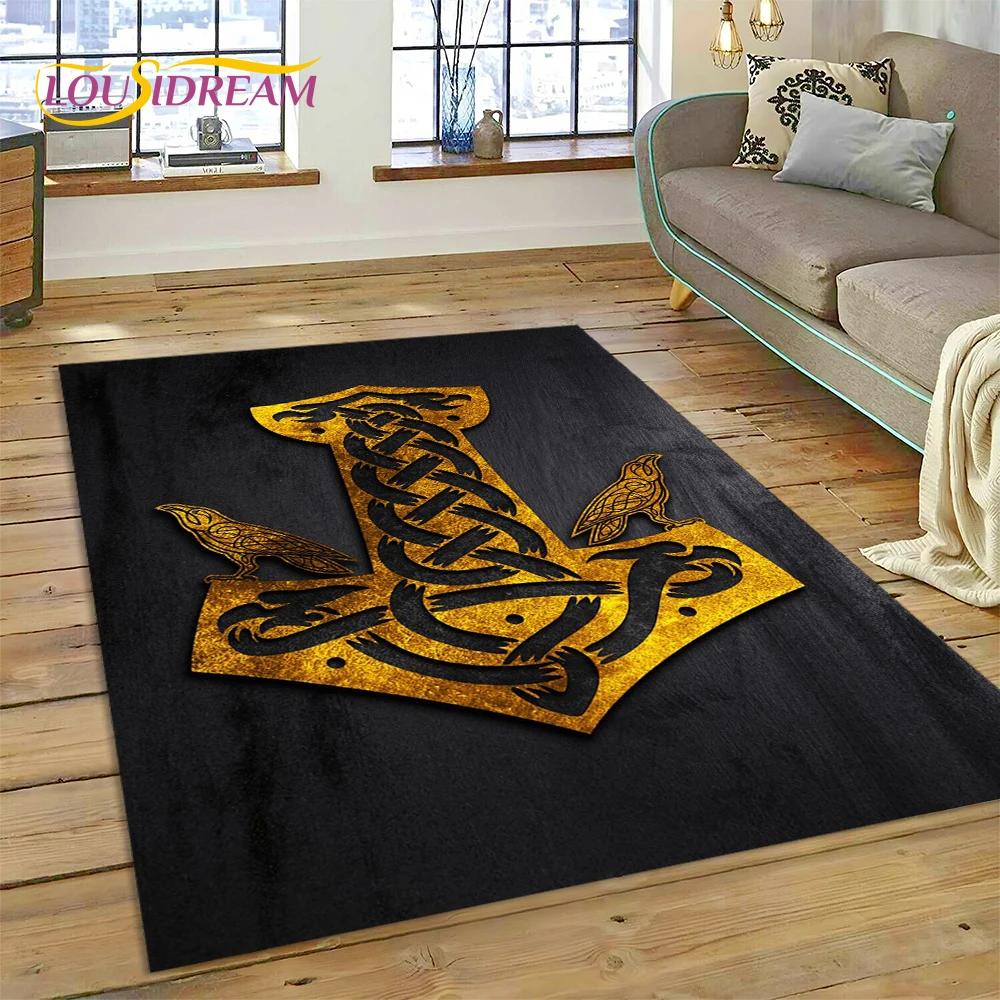 3D Nordic Viking Mythology Symbols Odin Cartoon Area Rug Large,Carpet for Home Living Room Sofa Doormat Decor,Non-slip Floor Mat