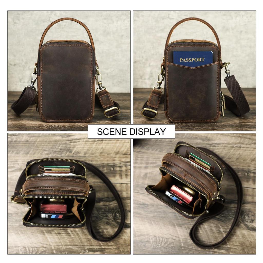 Genuine Leather Men Small Shoulder Bag Vintage Crossbody Messenger Bag With Phone And Card Holder Handbag