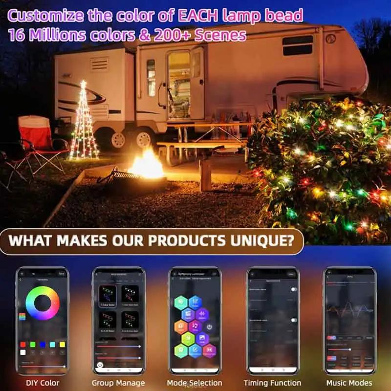 WS2812B Bluetooth Светодиодная гирлянда Сказочные огни Dreamcolor RGBIC DIY Для вечеринки Фестиваля Украшение деревьев Свадебное украшение Гирлянда USB-лампа