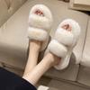 Модные женские толстые плюшевые меховые тапочки Зимние слипоны на массивной платформе Лоферы Мюли Женские тапочки из хлопка на толстой подошве